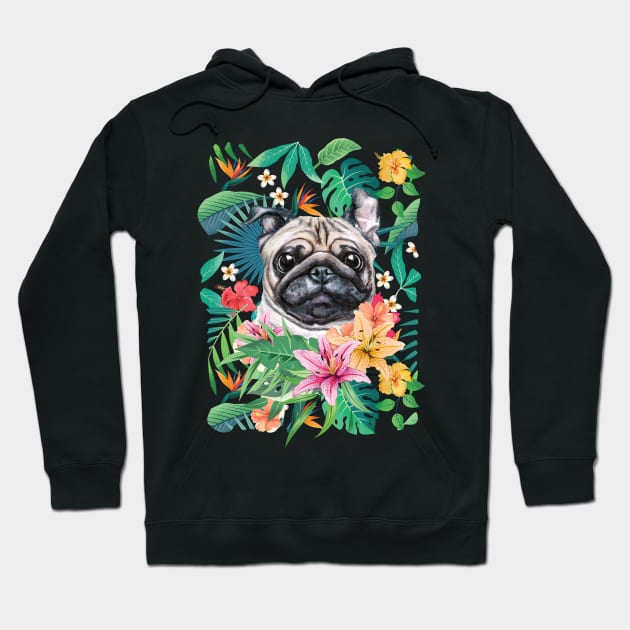 Tropical Pug 9 Hoodie by LulululuPainting